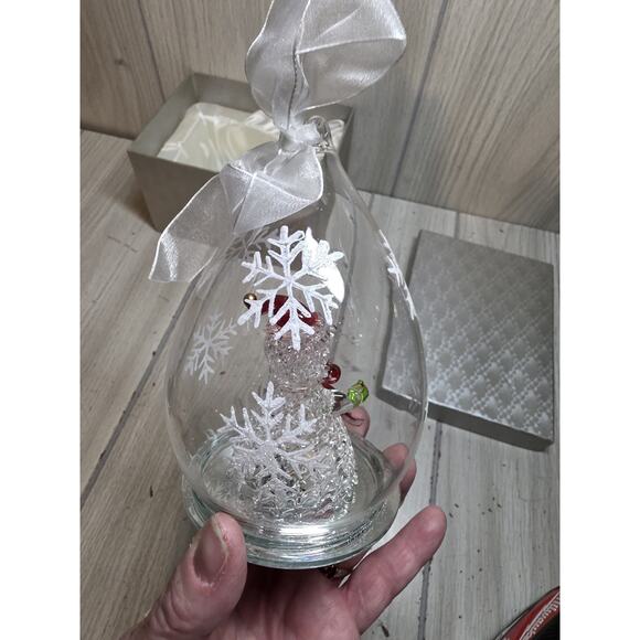 Spun Blown Glass Lighted Ornament Snowman Christma Tree Changes Color Gift Box - Picture 5 of 13